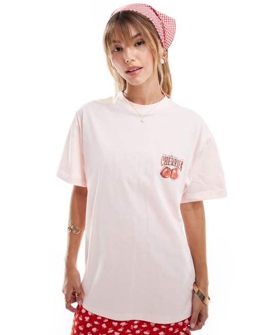Miss Selfridge – Oversize-T-Shirt in Rosa mit Kirschen-Rückenprint, 4 von 4