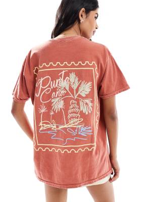 Miss Selfridge - Oversize-T-Shirt in Rostrot mit Grafik-Braun