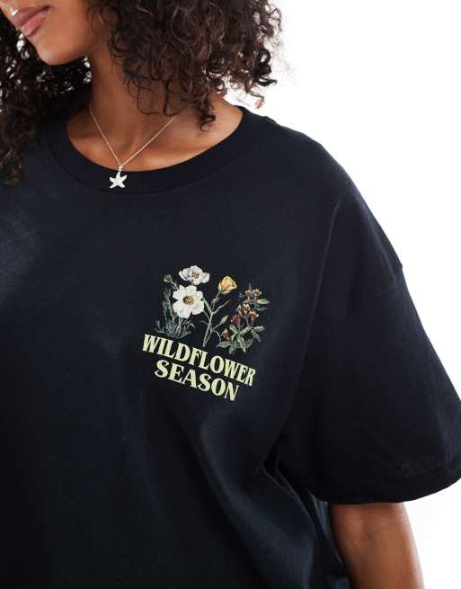 Miss Selfridge – Oversize-T-Shirt in Schwarz mit „Wildflower"-Motivprint, 2 von 4