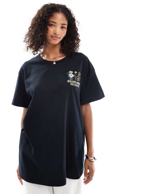 Miss Selfridge – Oversize-T-Shirt in Schwarz mit „Wildflower"-Motivprint, 3 von 4