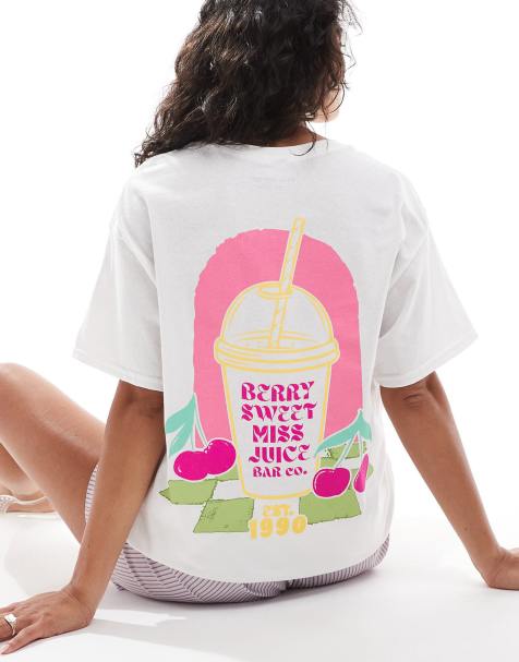 Miss Selfridge – Oversize-T-Shirt in Weiß mit sommerlicher Smoothies-Grafik - view 1