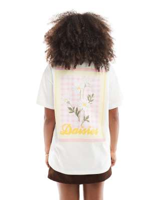 Miss Selfridge - Oversize-T-Shirt mit Gänseblümchenprint-Weiß