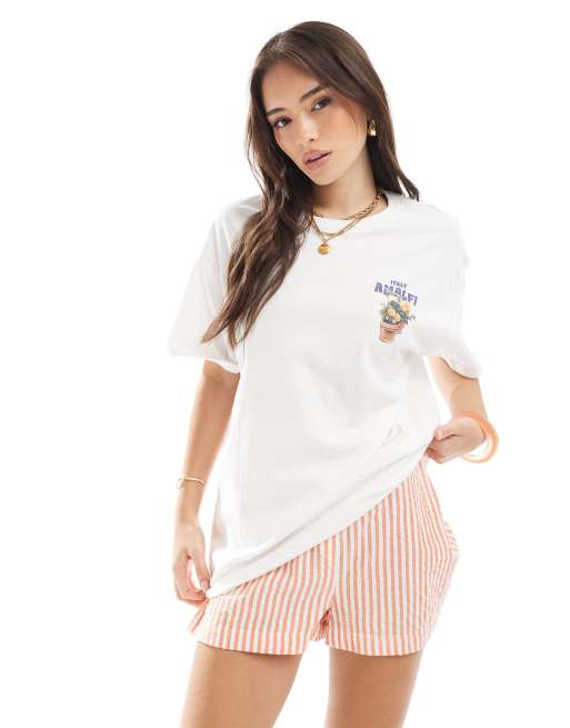 売れ筋商品|||セルフエスティーム カットソー トップス レディース Juniors' Amalfi Coast Graphic-Print T-Shirt Egret 723FC49E-8754-4E6A-941B-