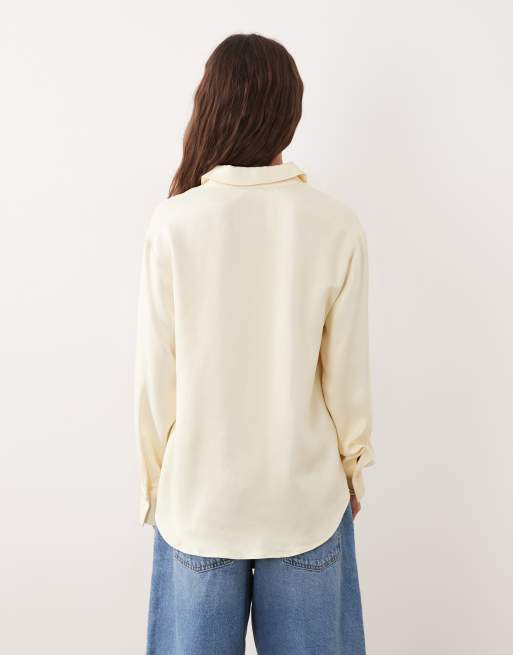 Miss Selfridge oversized button down satin shirt in buttermilk, 2 of 4