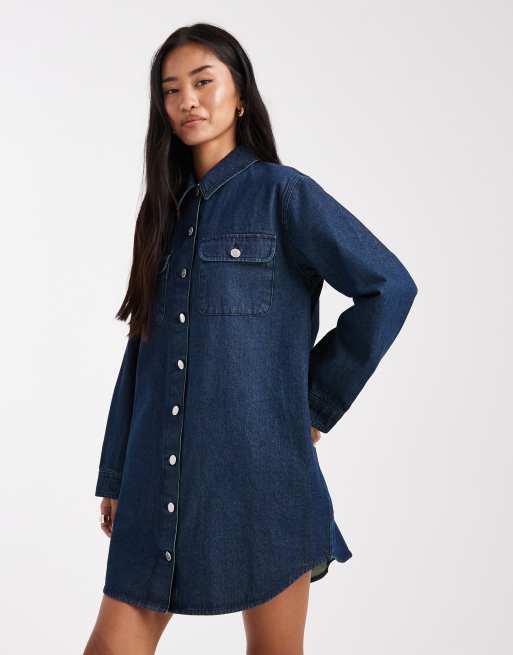 Miss Selfridge oversized button front shirt dress in indigo wash