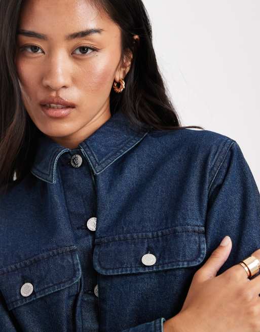 Miss Selfridge oversized button front shirt dress in indigo wash