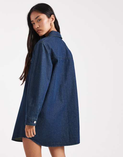 Miss Selfridge oversized button front shirt dress in indigo wash