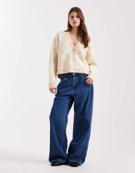 Miss Selfridge oversized check cardigan in buttermilk, 2 of 4