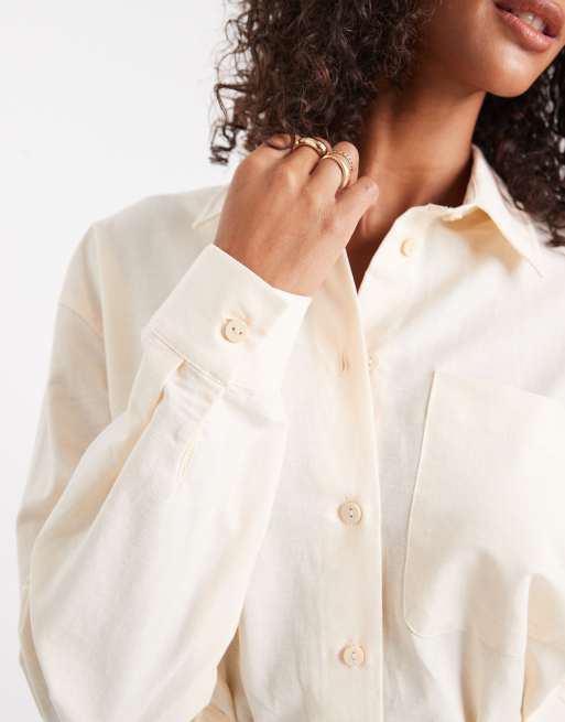 Miss Selfridge oversized cinch waist shirt in buttermilk, 3 of 4