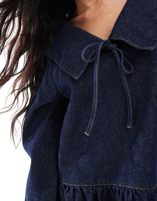 Miss Selfridge oversized collar drop waist denim mini dress, 2 of 4