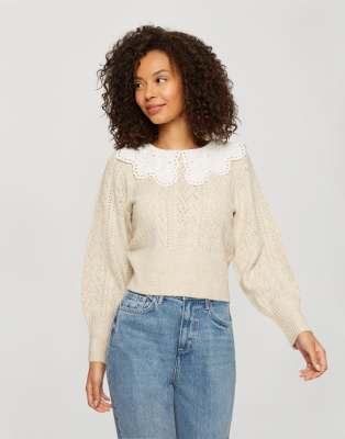 Miss Selfridge oversized collar jumper in cream | ASOS