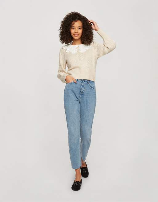 Miss Selfridge oversized collar jumper in cream, 4 of 4