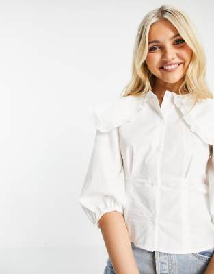 Miss Selfridge oversized collar shirt in ivory-White