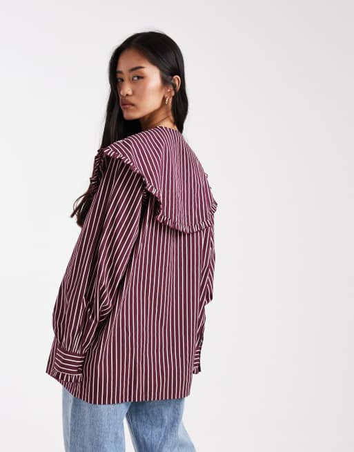 Miss Selfridge oversized collar shirt in purple stripe