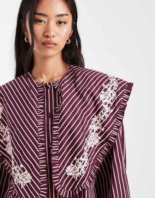 Miss Selfridge oversized collar shirt in purple stripe