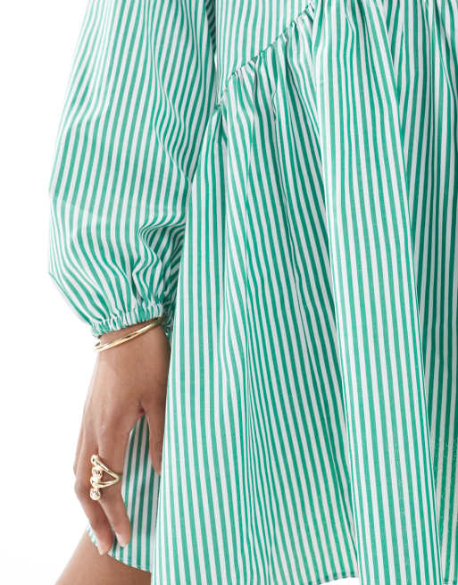 Miss Selfridge oversized collar smock dress in green stripe | ASOS