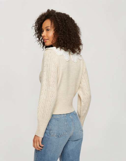 Miss Selfridge - Oversized cremefarvet trøje med krave, 2 af 4