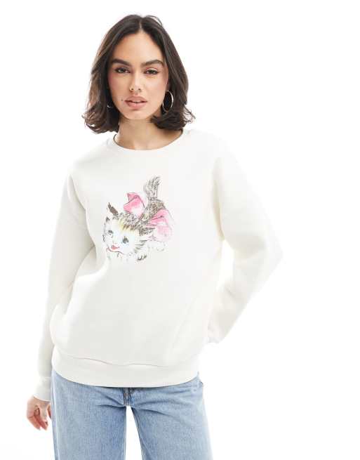 Miss Selfridge oversized cute cat bow sweatshirt