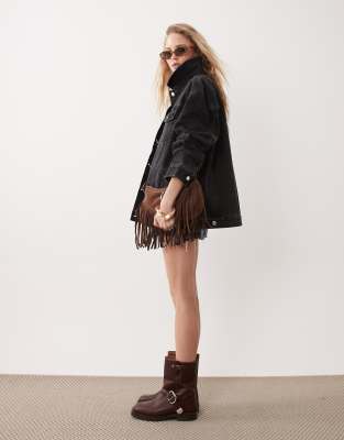 Miss Selfridge Oversized Denim Jacket In Black
