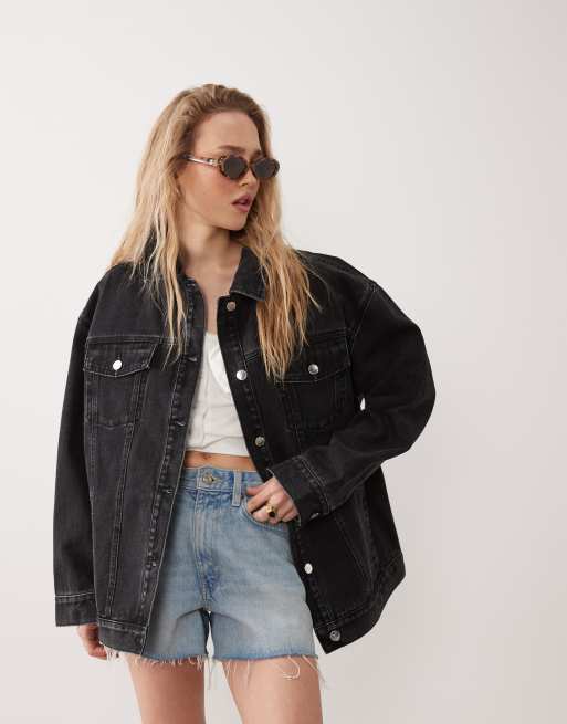 Miss Selfridge oversized denim jacket in black wash, 2 of 4