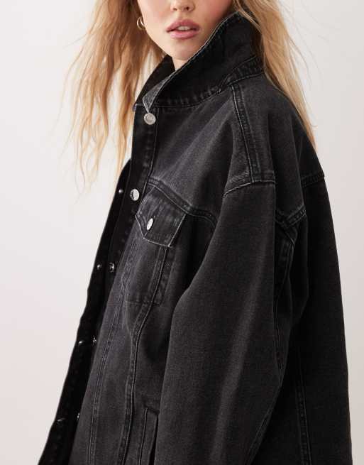 Miss Selfridge oversized denim jacket in black wash, 3 of 4