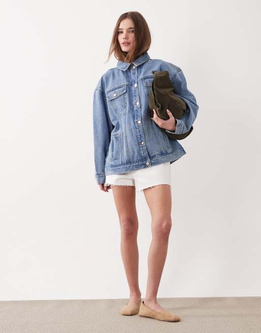 Miss Selfridge oversized denim jacket in blue wash, 3 of 4