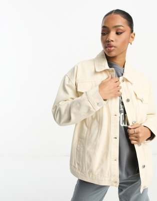 Miss Selfridge Oversized Denim Jacket In Ecru-neutral In Neutral