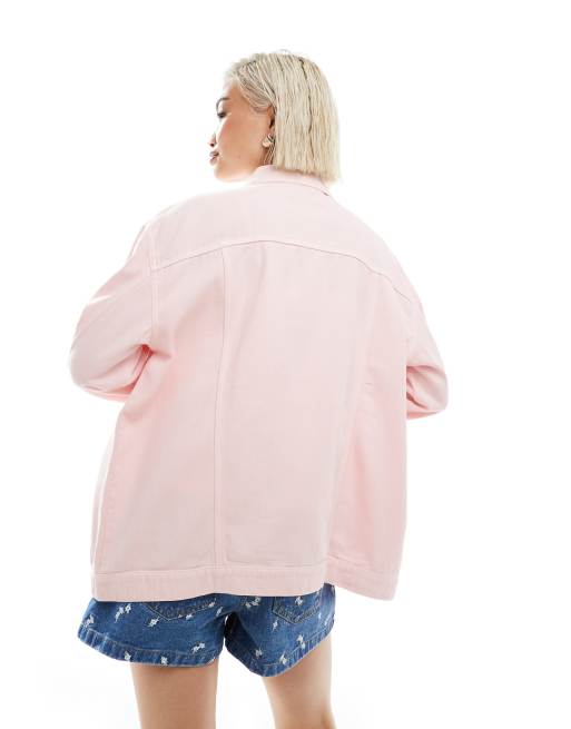 Miss Selfridge oversized denim jacket in pink wash ASOS