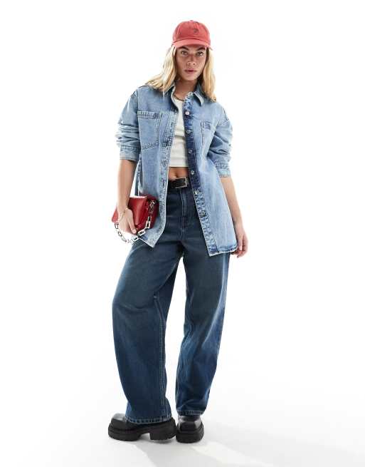 Miss Selfridge - Oversized denim overhemd in blauwe acid wash