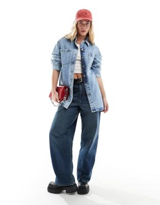 Miss Selfridge oversized denim shirt in blue acid wash