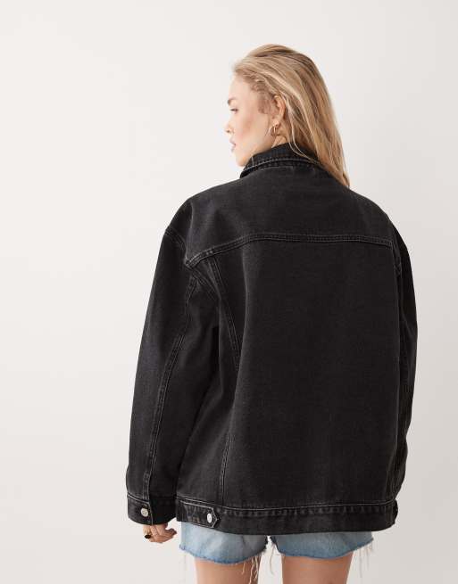 Miss Selfridge - Oversized denimjakke i vasket sort, 4 af 4