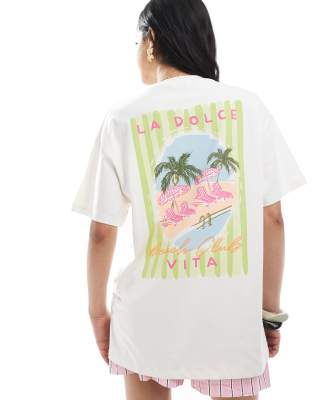 Miss Selfridge Oversized Dolce Vita Graphic Back Print T-shirt