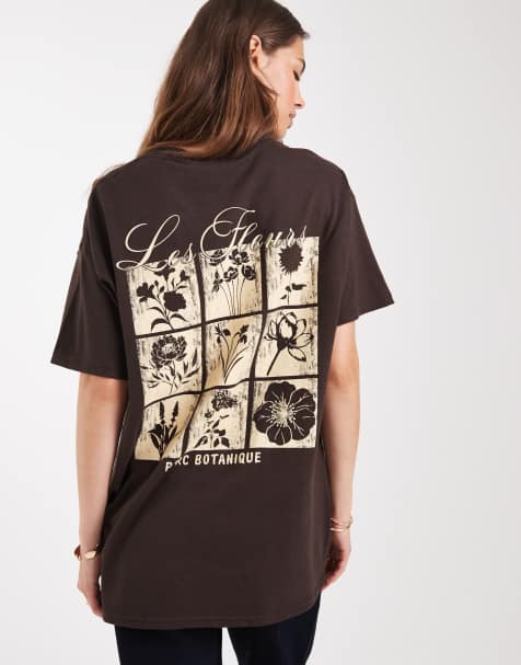 Miss Selfridge oversized floral graphic t-shirt in chocolate - view 1