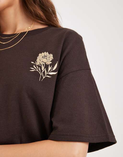 Miss Selfridge oversized floral graphic tshirt in chocolate