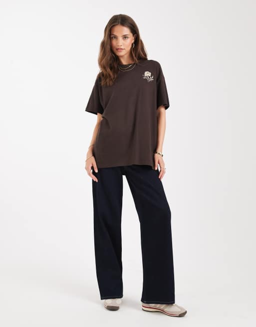 Miss Selfridge oversized floral graphic tshirt in chocolate