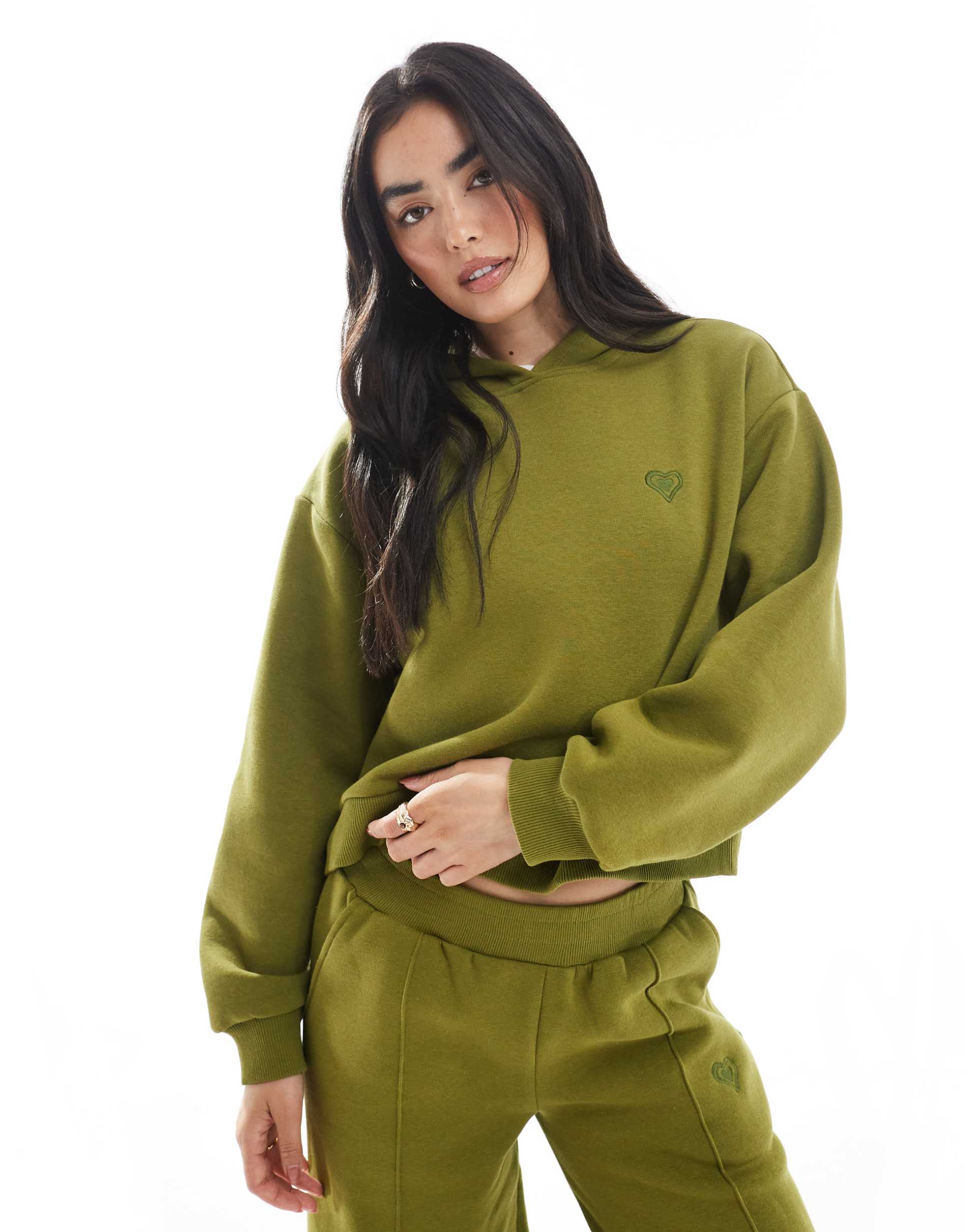 miss selfridge oversized hoodie in olive - part of a set