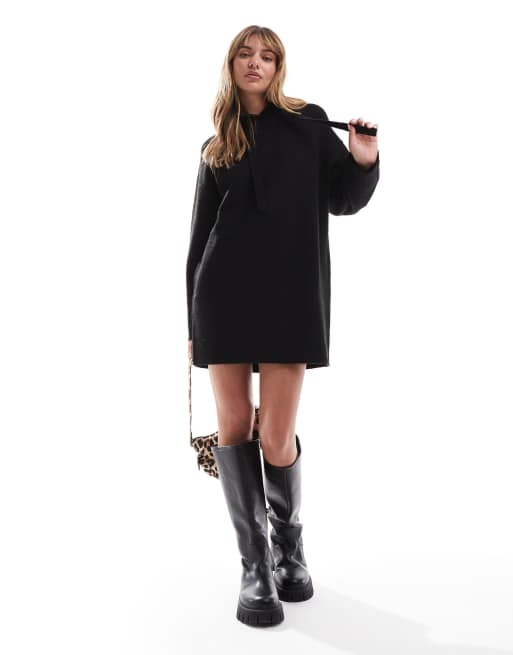 Miss Selfridge oversized knit hoodie mini dress in black, 2 of 4