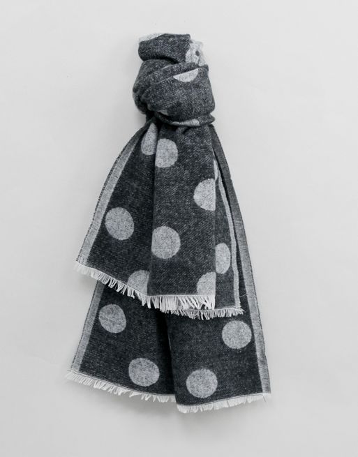 Miss Selfridge oversized knitted scarf in grey spot print