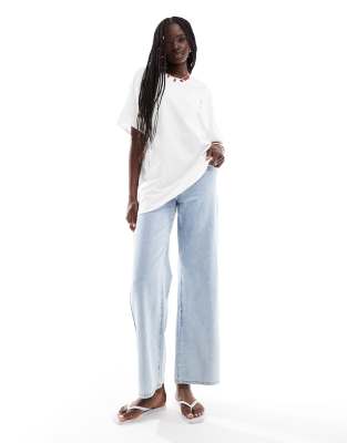 Miss Selfridge Oversized Limoncello Stripe Graphic Tee In White