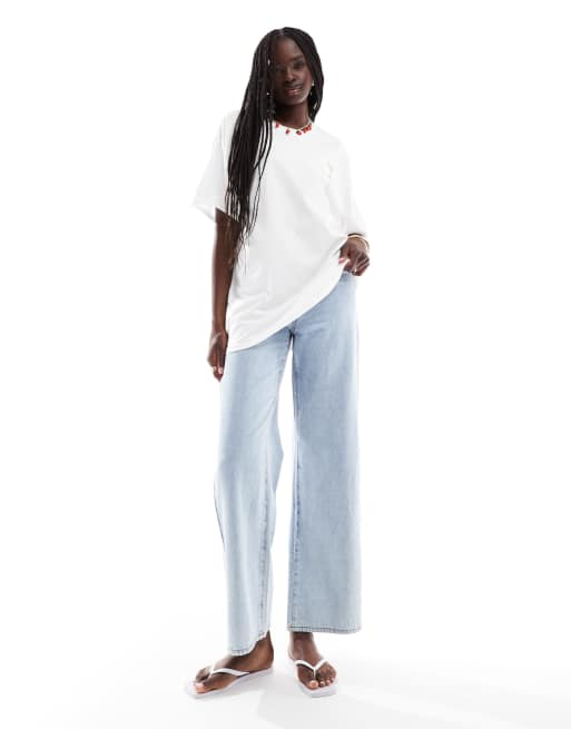 Miss Selfridge oversized limoncello stripe graphic tee in white