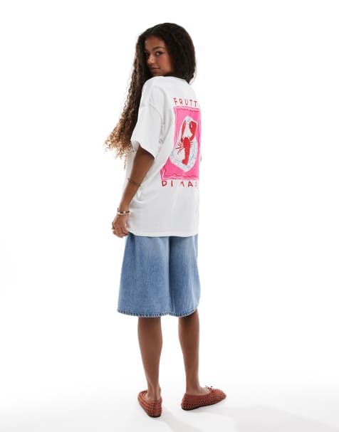 Miss Selfridge oversized lobster graphic tee in white - view 1