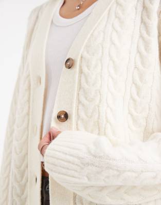 Miss Selfridge Oversized Longline Cable Cardigan In White