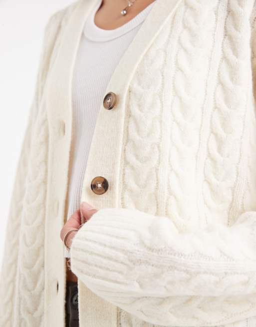 Miss Selfridge oversized longline cable cardigan in cream, 2 of 4