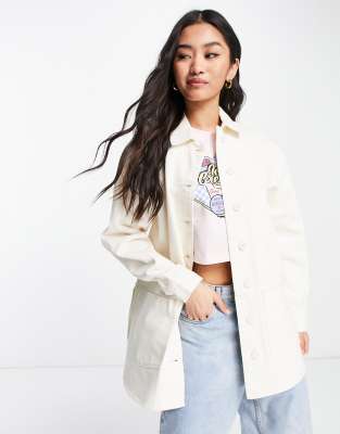 Miss Selfridge oversized longline shacket in ecru - ASOS Price Checker