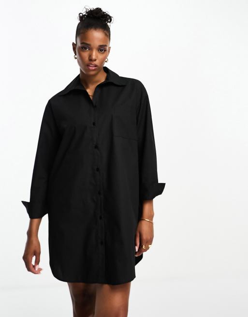 Black oversized button store front shirt dress