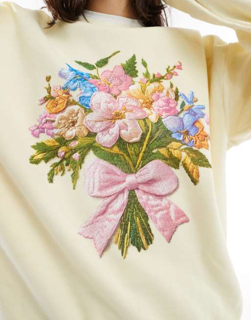 Miss Selfridge - Oversized og gul sweatshirt med blomsterbuket-print, 3 af 4