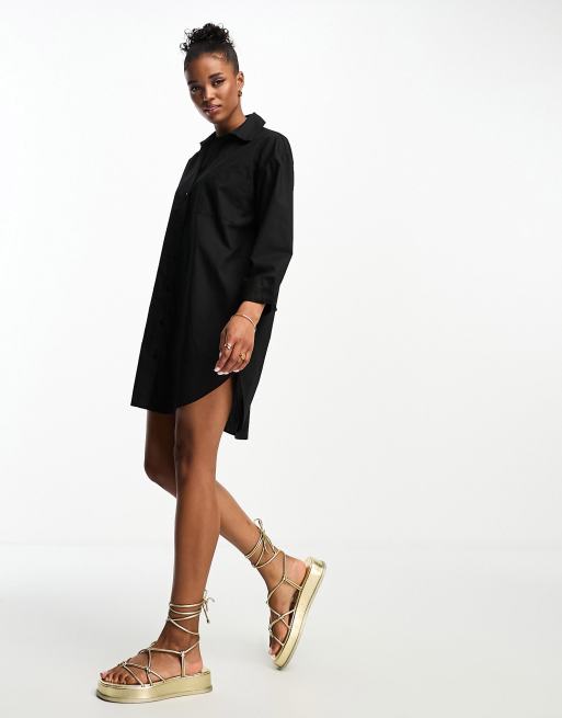 Miss Selfridge - Oversized overhemdjurk met lange pasvorm in zwart