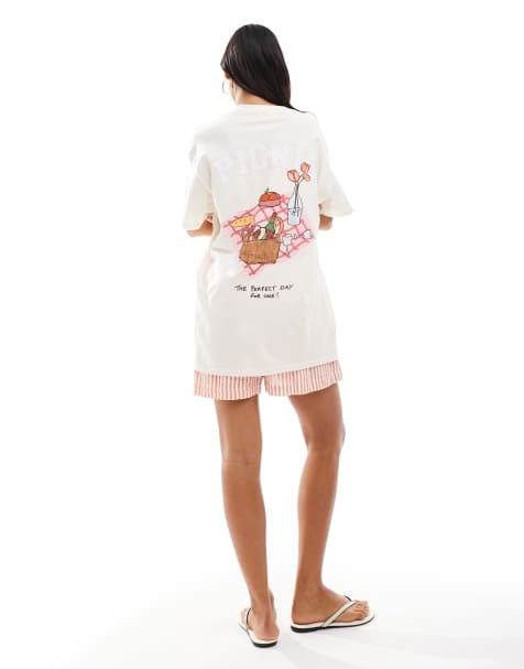 Miss Selfridge oversized picnic graphic tee in natural - view 1