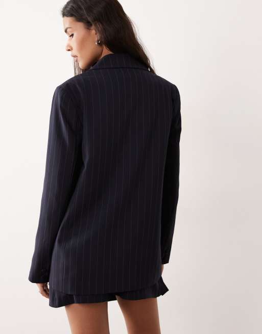 Miss Selfridge oversized pinstripe blazer co-ord in navy, 4 of 4
