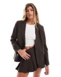 [Miss Selfridge] Miss Selfridge oversized pinstripe blazer in brown (part of a set) 14 Brown pinstripe
